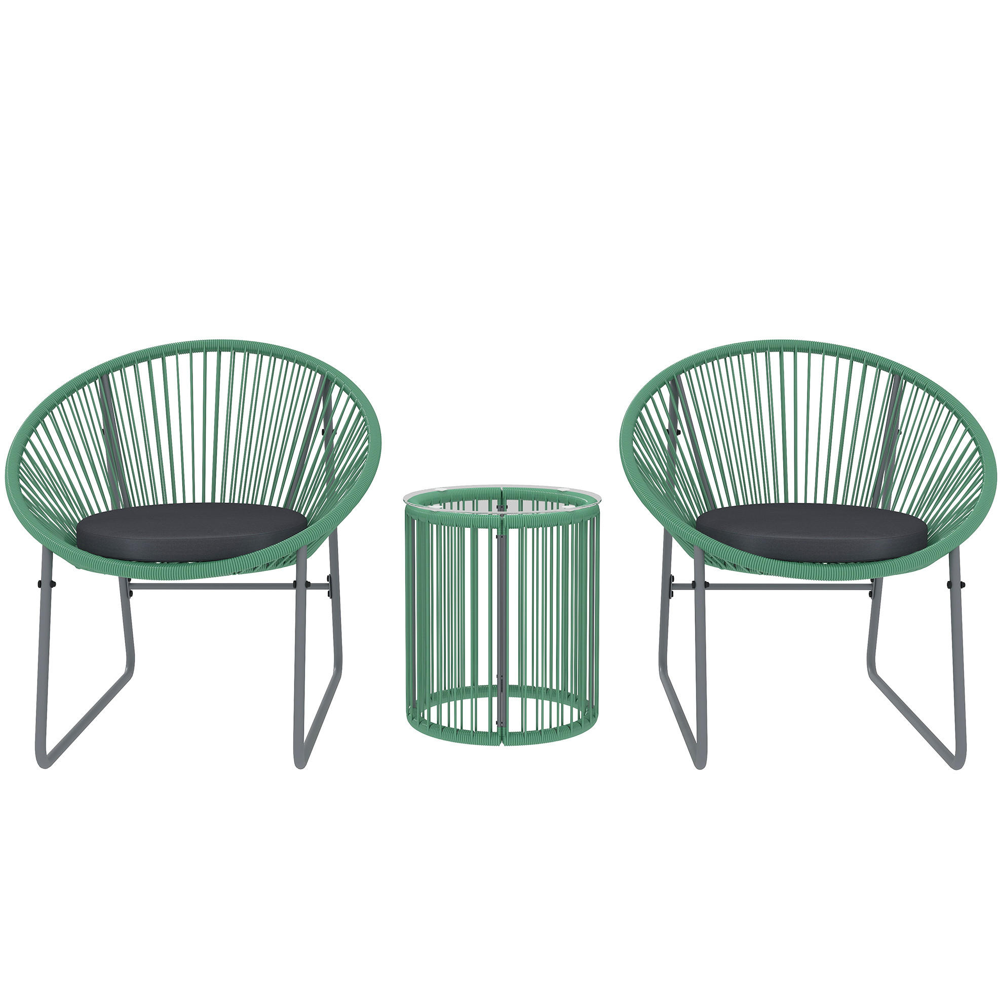 BALKONMÖBEL-SET 72/73/77 cm grün aus Rattan mit 2 Stühlen und Glastisch - Grün, Naturmaterialien (73/77/72cm) - OKWISH