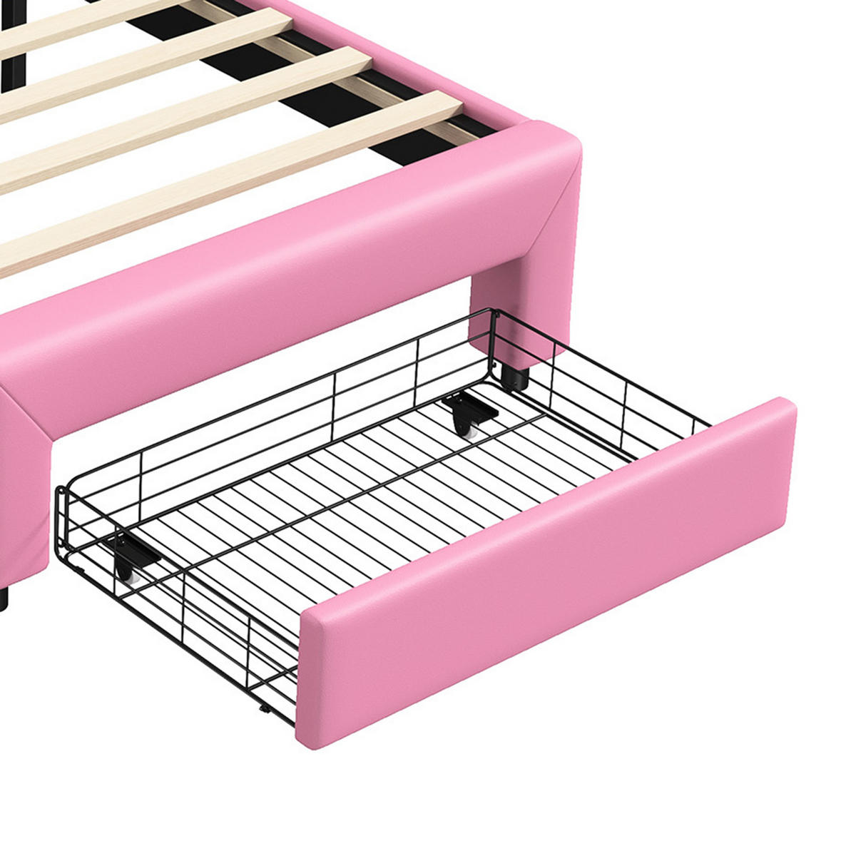 POLSTERBETT Kronen mit Kristallsteinen & RGB-LED 90/200 cm PU-Leder Rosa - Pink, Textil (90/200cm) - Creahappy
