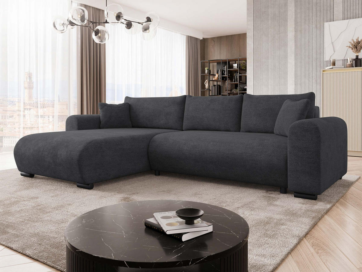 ECKSOFA Merkos - Anthrazit/Schwarz, Holz/Textil (285/188cm) - MIRJAN24
