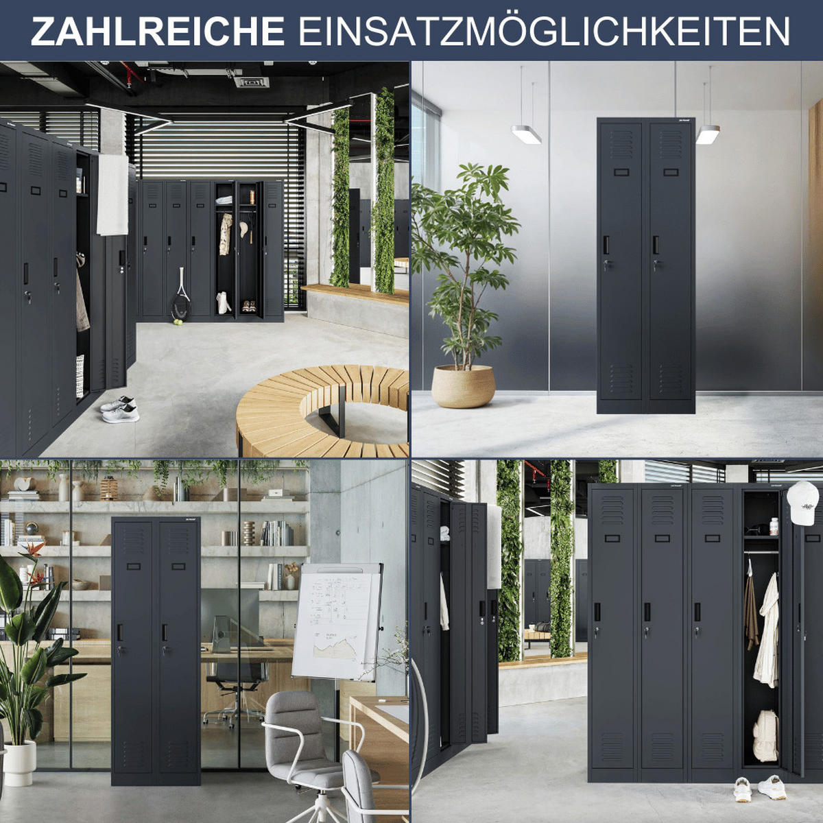 UMKLEIDESCHRANK Spind WIEN 2 Abteile 180x60x50cm Anthrazit - Anthrazit, Metall (60/180/50cm) - DELUKE