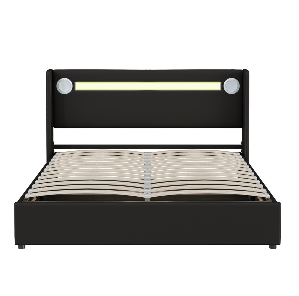 POLSTERBETT mit Stauraum 160x200 cm PU-Leder Schwarz mit LED Bluetooth/USB - Schwarz, Metall (160/200cm) - Meubliv