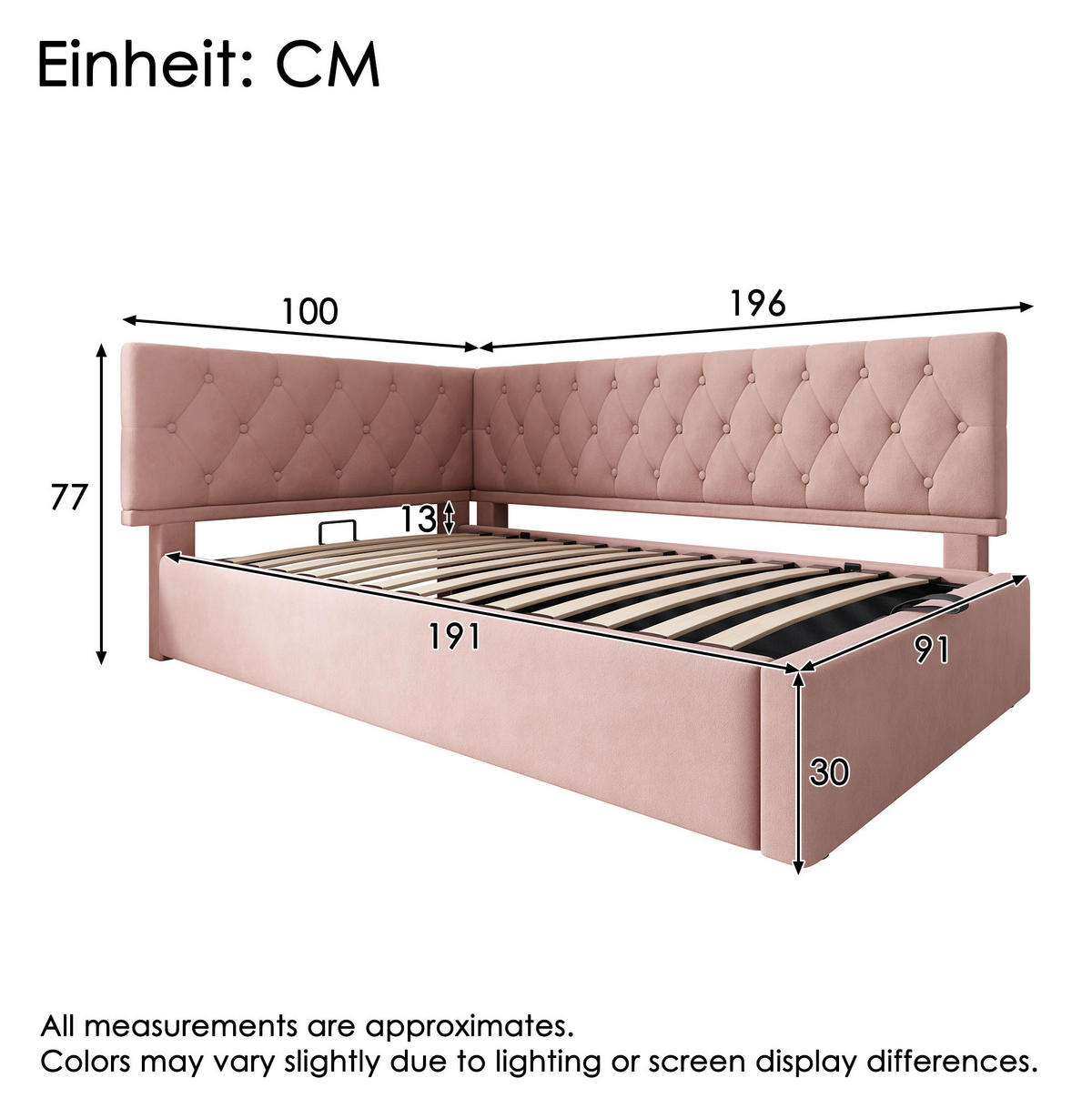 POLSTERBETT 90/190 cm Rosa aus Samt mit Bettkasten - Rosa, Textil (90/190cm) - OKMYHOME