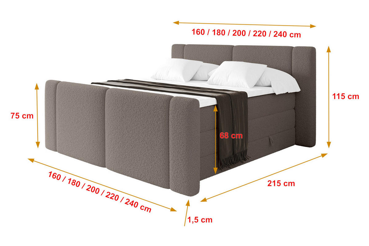 BOXSPRINGBETT mit Matratze H3/H4 - EVON KING Zanozek - 140x200 cm Braun - Braun, Holzwerkstoff (140/200cm) - ALTDECOR