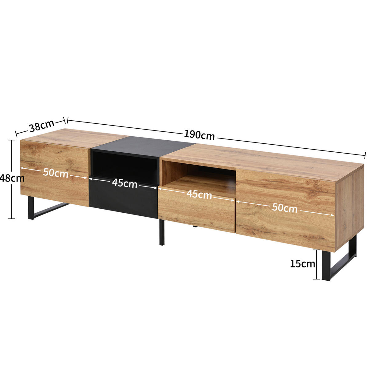 TV-ELEMENT mit 2 Türen und 2 Schubladen 190 x 38 x 48 cm Schwarz Holzoptik - Braun, Holzwerkstoff (38/48/190cm) - Beauniv
