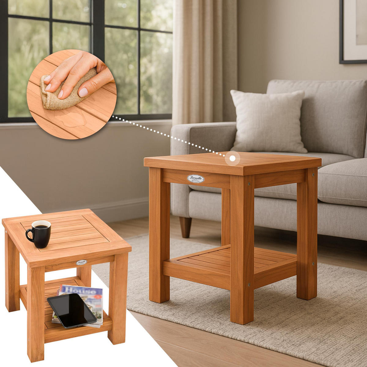 BEISTELLTISCH eckig 45/45/50 cm Holz Teak - Braun/Teakfarben, Holz (45/45/50cm) - CLP