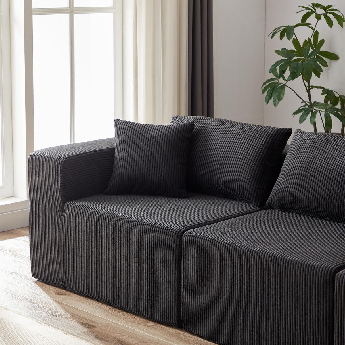 ECKSOFA 264/167/71 cm schwarz aus Cord und Schaumstoff mit freier Kombination - Schwarz, Textil (167/264cm) - OKWISH