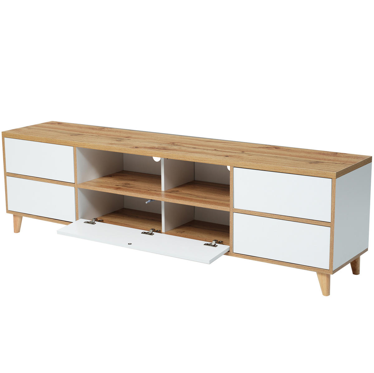 TV-ELEMENT mit 4 Türen 175 x 37 x 51 cm MDF Weiß und Holzoptik - Weiß, Holzwerkstoff (37/51/175cm) - Beauniv