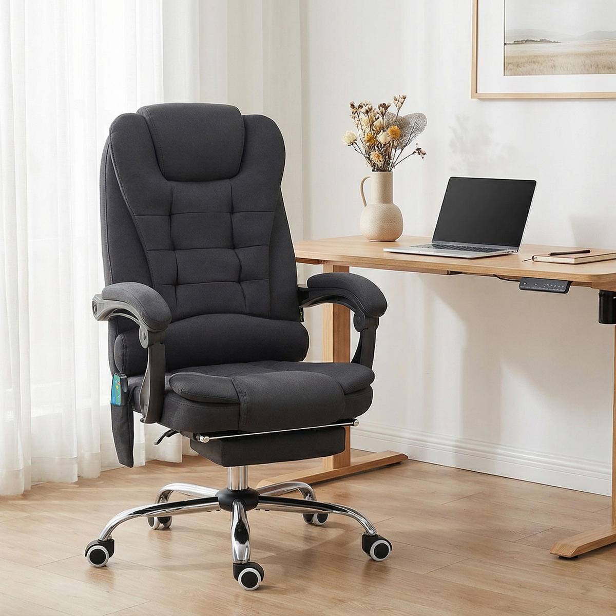 DREHSTUHL DE-05160 Massage, Liege- & Wärmefunktion Schwarz - Schwarz, Metall (70/119/65cm) - ComfortXL