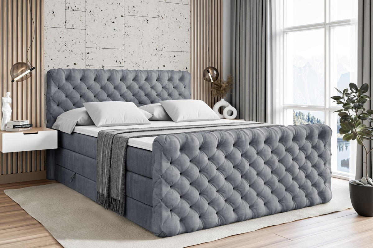 BOXSPRINGBETT BOXI8-Z KING - 160x200 - H3/H4 - Grau - Grau, Holzwerkstoff (160/200cm) - ALTDECOR