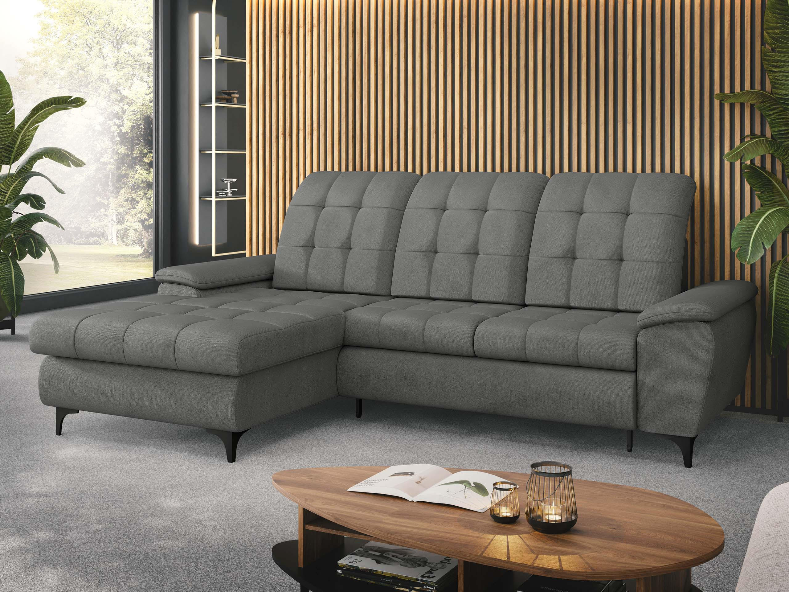 ECKSOFA Crystal, Seite: Links - Schwarz/Grau, Holz/Textil (260/182cm) - MIRJAN24