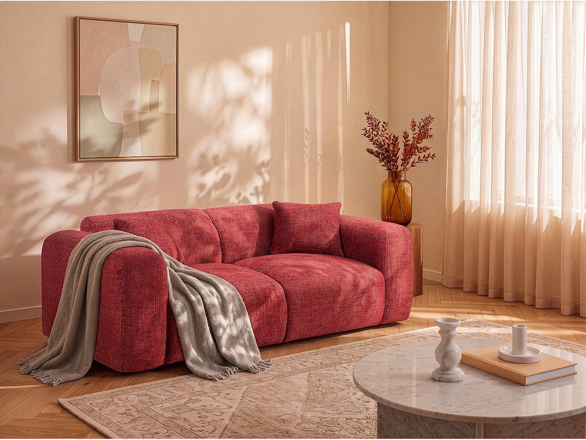 SOFA - 3 Personen - stoff - rot Pogni - Rot, Kunststoff/Textil (205/73/97cm) - Vente-Unique