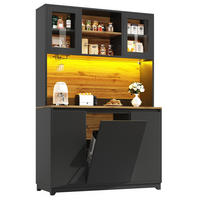 BUFFET mit Acryltüren LED-Beleuchtung offenen Regalen und Stauraum Schwarz 120/40/180 cm - Transparent/Schwarz, Holzwerkstoff/Metall (120/180/40cm) - EVRYAE