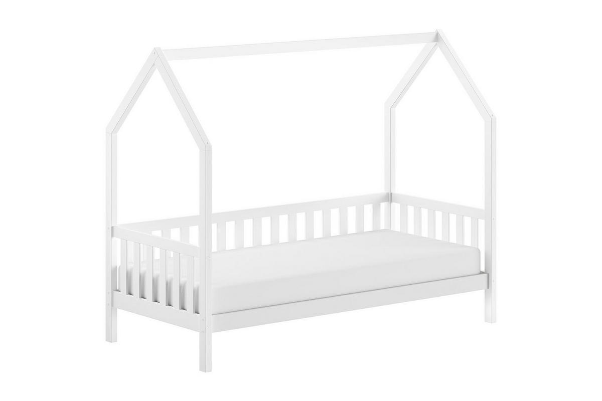HAUSBETT Kandace 90x200 Kiefer massiv weiß mit Dachaufbau & Schublade - Weiß, Holz (90/200cm) - 58aufmkessel