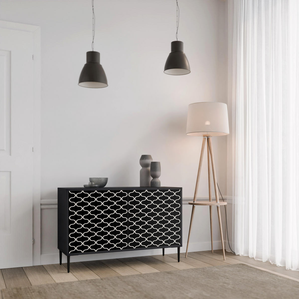 SIDEBOARD TESSELATED BLACKNESS, Eicheneffekt, 111x42x77,5 cm, 2 Türen - Eichefarben/Buchefarben, Holzwerkstoff/Buchenholz (111/77.5/42cm) - SpaceRebels