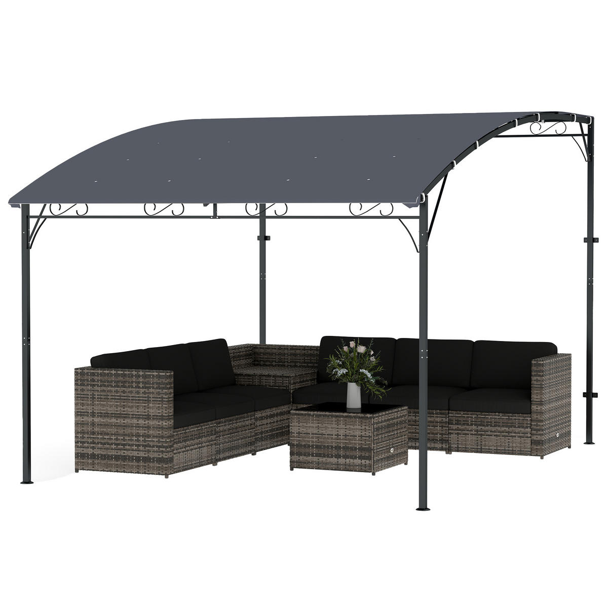 ANBAUPAVILLON Pergola mit Metallgestell Dach, wetterfest wandmontiert Pavillon Vordach 2,86 x 3,84 x 2,52 m Grau - Grau, Textil (384/252/286cm)