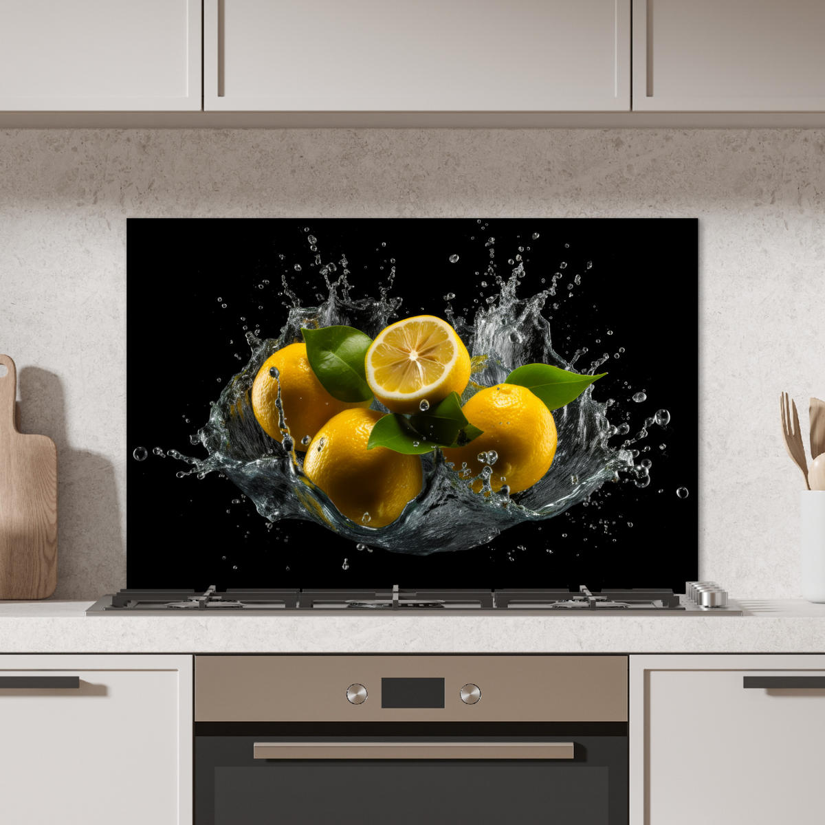 SPRITZSCHUTZ KÜCHE Zitrone - Obst - Gelb - Schwarz 90x60 cm - Gelb, Metall (90/0.3/60cm) - MuchoWow