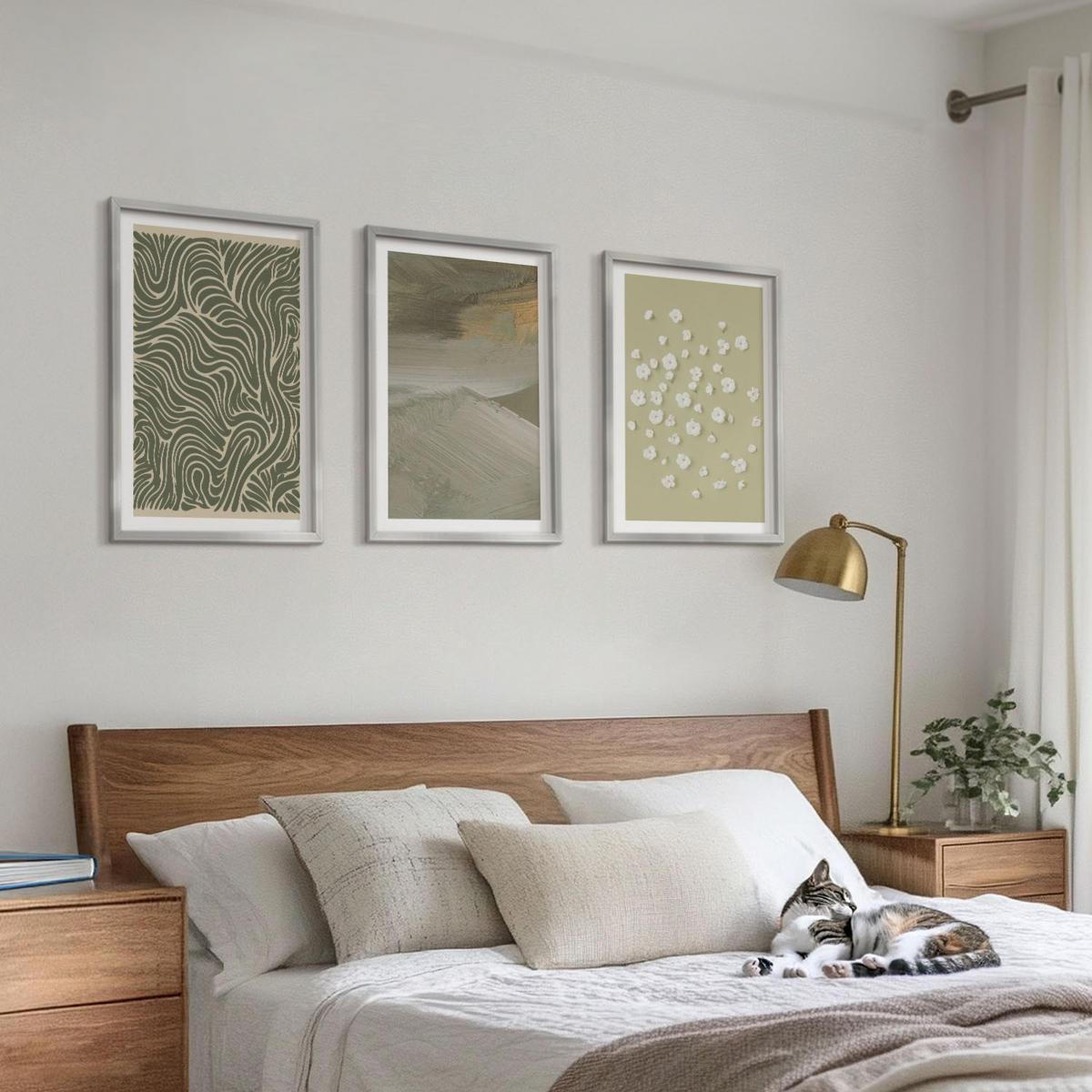 WANDBILDER 3er Set - 40x60 cm Silberner Rahmen - Abstrakte florale Wellenmuster - Silberfarben, Kunststoff (40/60cm) - ArtPrintCave