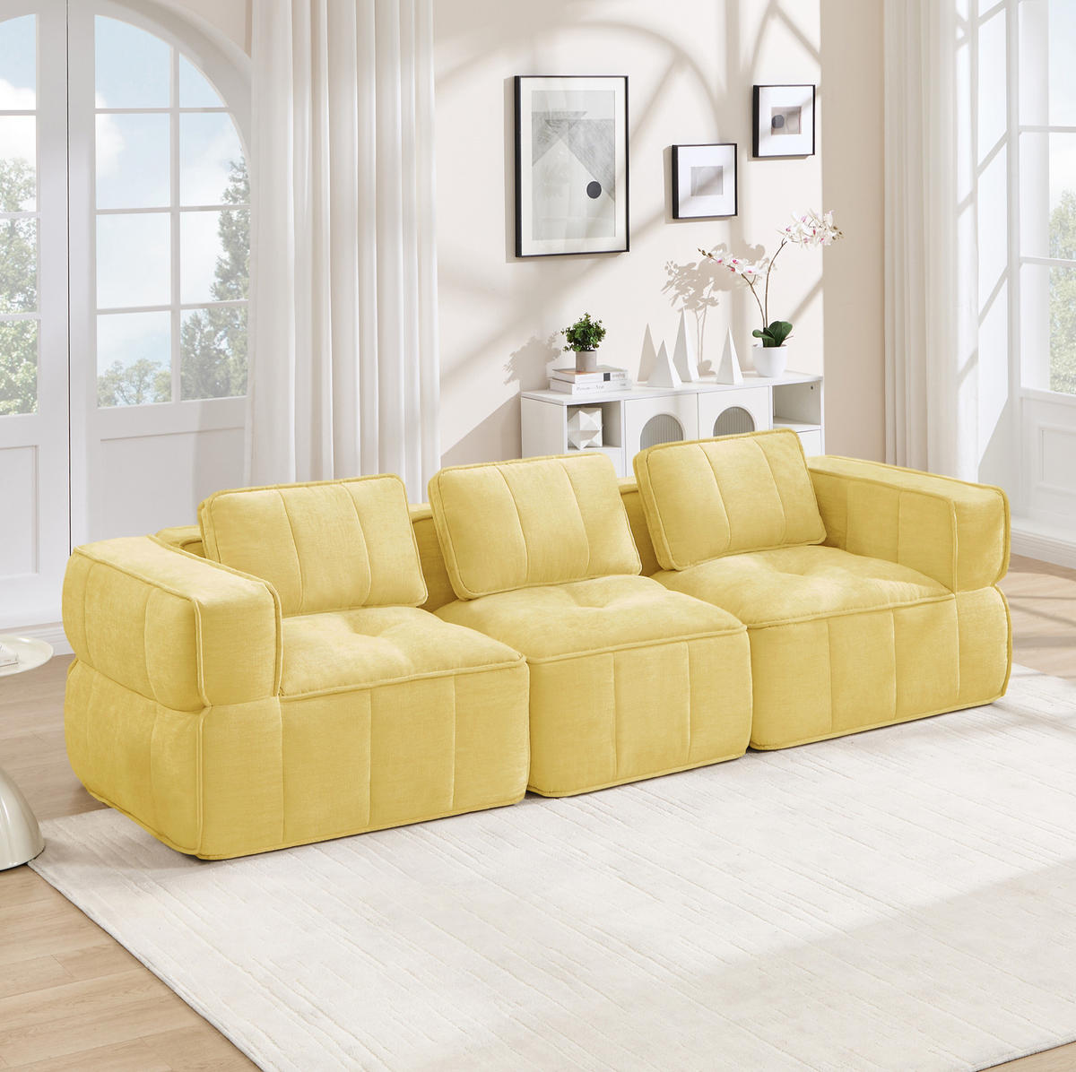 SOFA modular 3-Sitzer Polyester Yellow - Gelb, Textil (217/67/93cm) - IVMEU