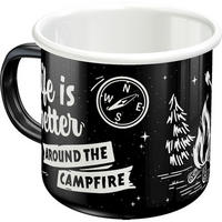 EMAILLE-BECHER 360 ml Outdoor & Activties Life Is Better Around The Campfire - Schwarz/Weiß, Metall (0.36L) - Nostalgic-Art