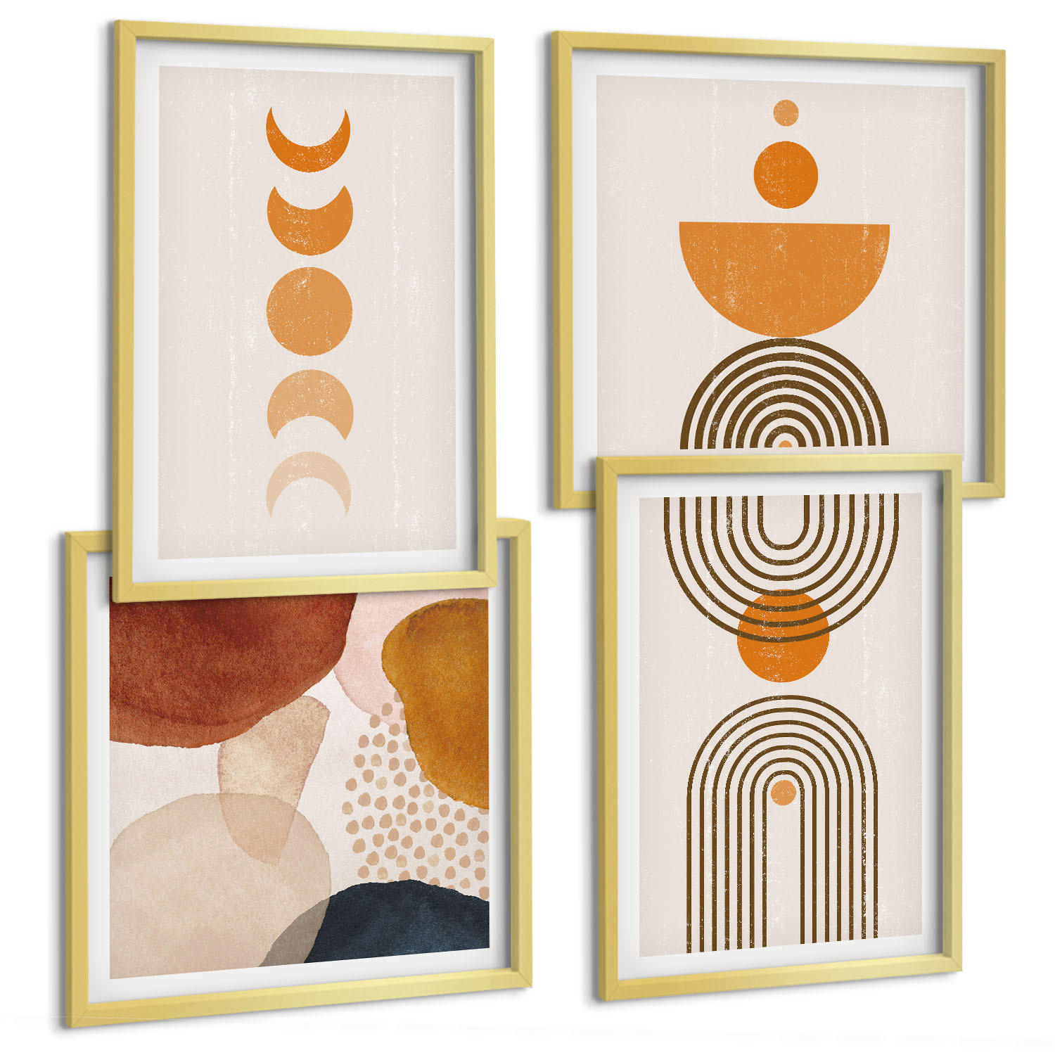 BILDER SET 4er Set - 50x50 cm & 40x60 cm Goldrahmen - Boho-minimalistische Dekorationen - Goldfarben, Kunststoff (50/50cm) - TULUP