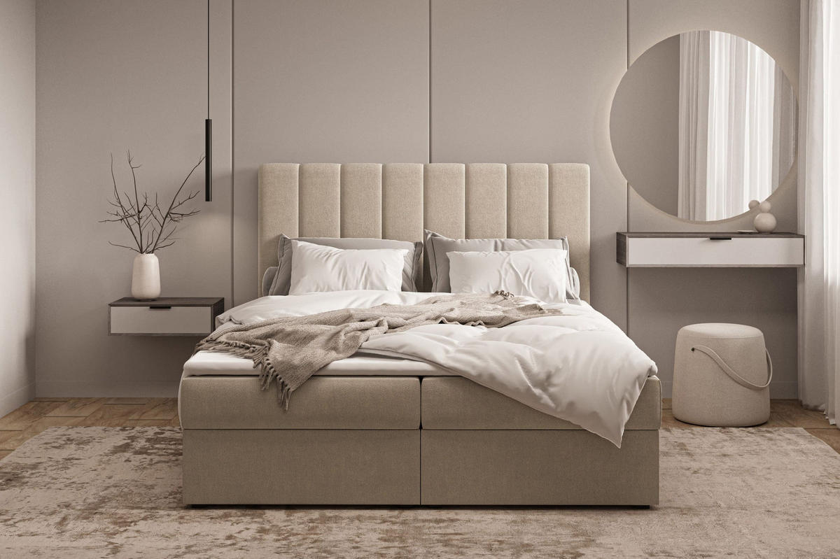 KONTINENTALBETT - Boxspringbett 01 180x200 - Trinity 2 - Beige - Beige/Kieferfarben, Holzwerkstoff/Textil (180/200cm) - Möblo