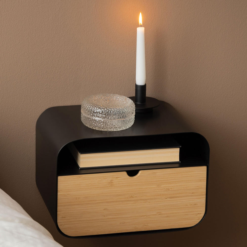 WAND-NACHTISCH-TISCH aus Metall - THERETRA - Schwarz - Schwarz, Metall (35/23/25cm) - Drawer