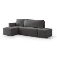 ECKSOFA VELOTTI L-S Grau Boucle-Stoff mit Schlaffunktion - Grau, Holz (261/143cm) - MASSENO