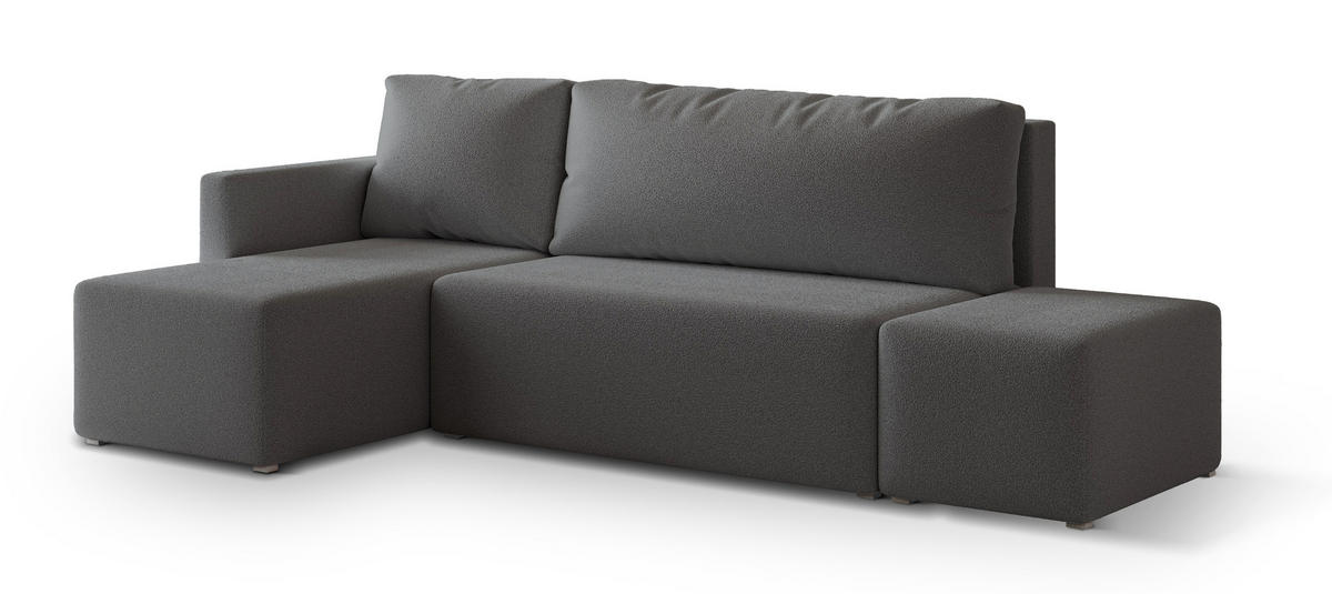 ECKSOFA VELOTTI L-S Grau Boucle-Stoff mit Schlaffunktion - Grau, Holz (261/143cm) - MASSENO