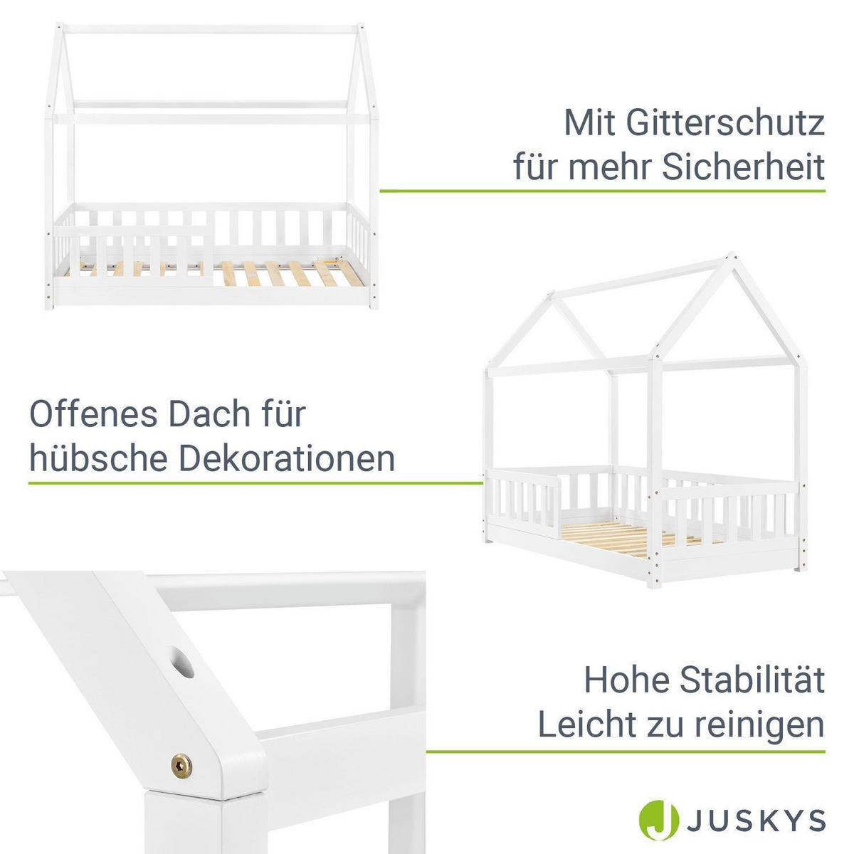 KINDERBETT Marli mit Matratze weiß 80x160 cm - Weiß, Holzwerkstoff (80/160cm) - Juskys