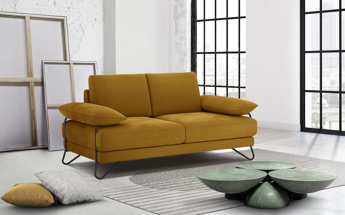 SOFA LORI 2-Sitzer, gelb - Gelb/Schwarz, Holzwerkstoff/Textil (185/87/96cm) - Courtois Laville