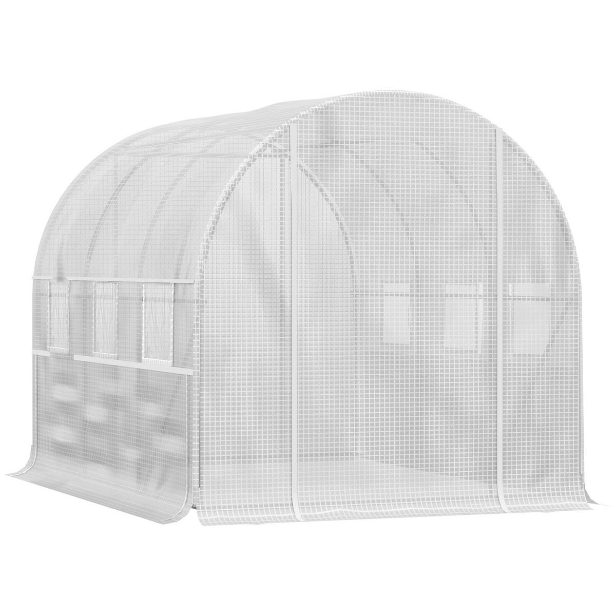 FOLIENGEWÄCHSHAUS DE-05770 6 aufrollbare Fenster, Tür mit Reißverschluss Weiß - Weiß, Kunststoff/Metall (200/200/295cm) - ComfortXL