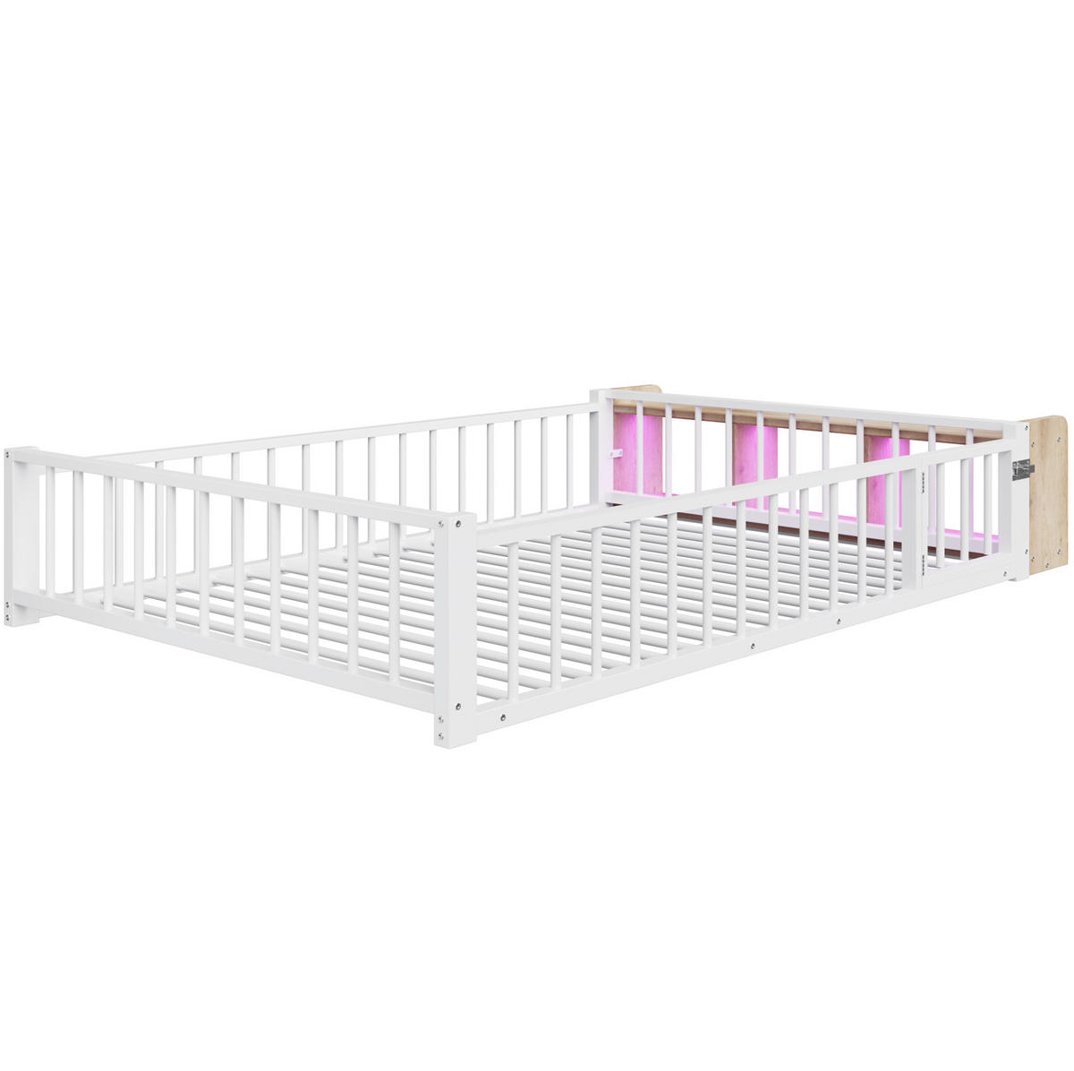 KINDERBETT 140/200 cm, Weiß mit Schutzgeländer und Stauraum - Weiß, Metall (140/200cm) - MIVRAY