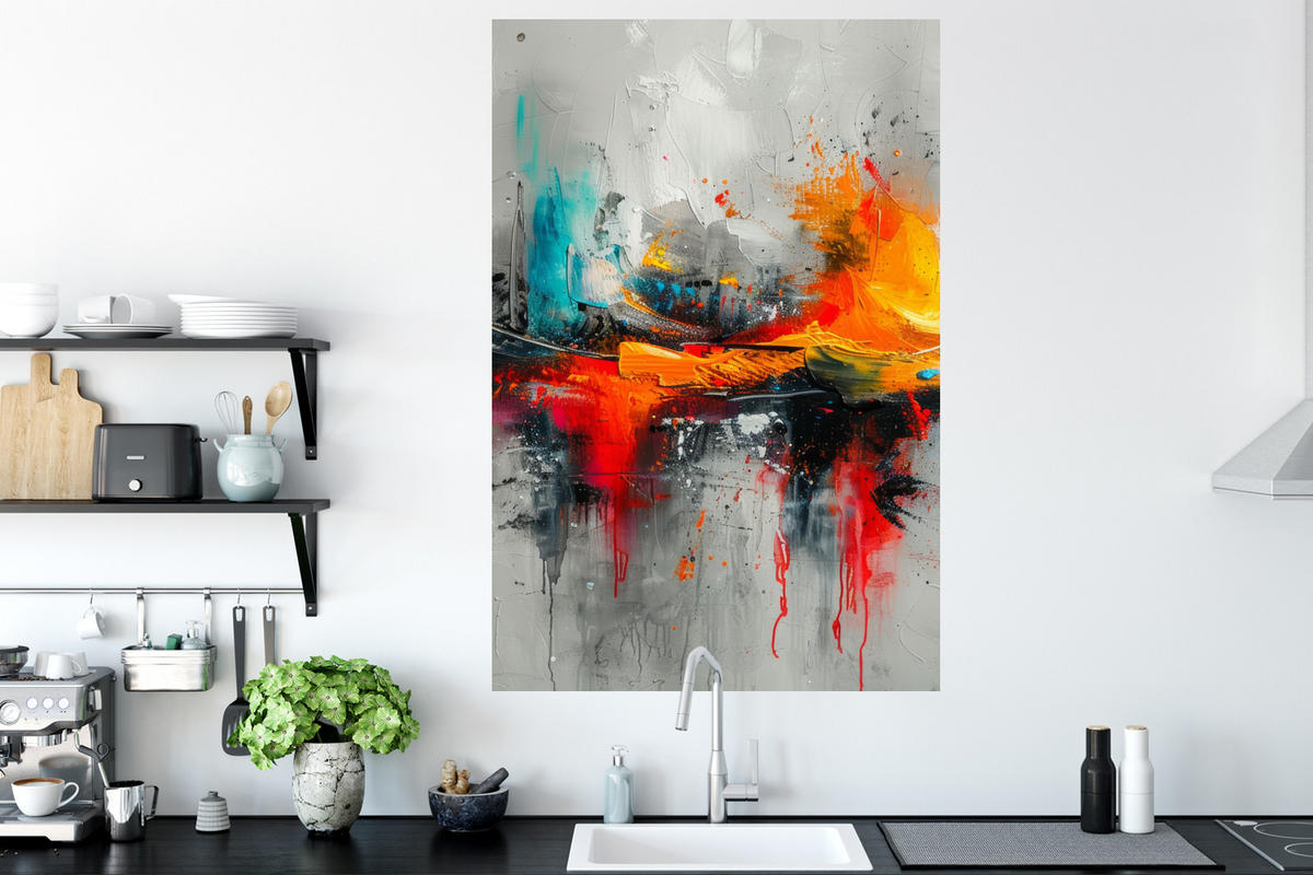 WANDTATTOO Moderne Kunst - Orange - Grau - Abstrakt 80x120 cm - Hellgrau, Kunststoff (80/120/0.1cm) - MuchoWow