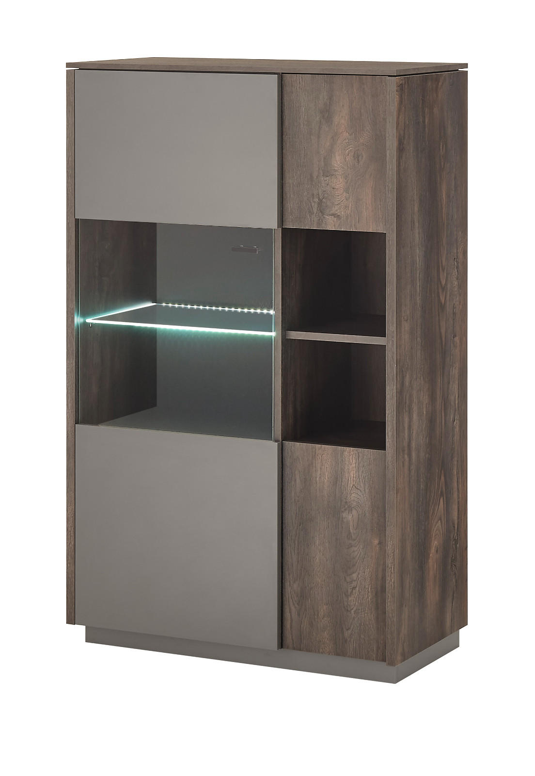 VITRINE Piano in Eiche und grau 80 x 130 cm - Schwarz/Naturfarben, Glas/Holzwerkstoff (80/130/40cm) - Furn.Design