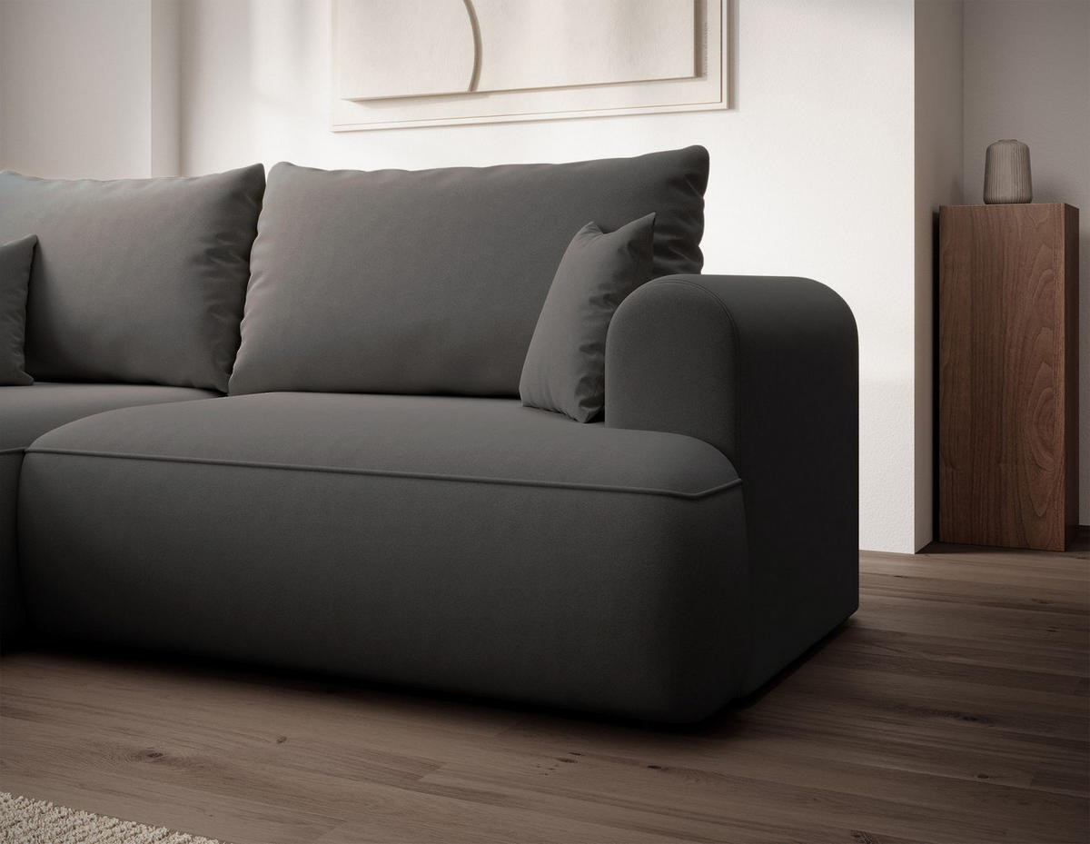 ECKSCHLAFSOFA Ovo Mini Dunkelgrau Easy-Clean-Samtbezug - Dunkelgrau/Schwarz, Kunststoff/Textil (238/156cm) - Selsey