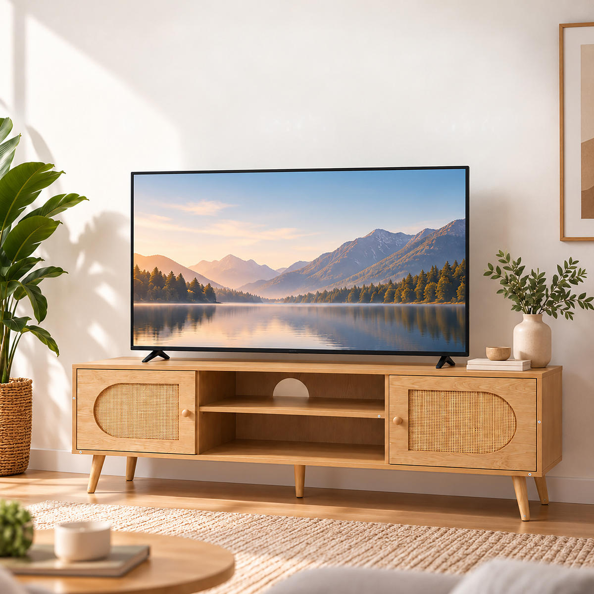 TV-BÄNK natur rotting 140 cm - Ljusbrun, Trä/Träbaserade material (140/49.5/40cm) - Relaxdays