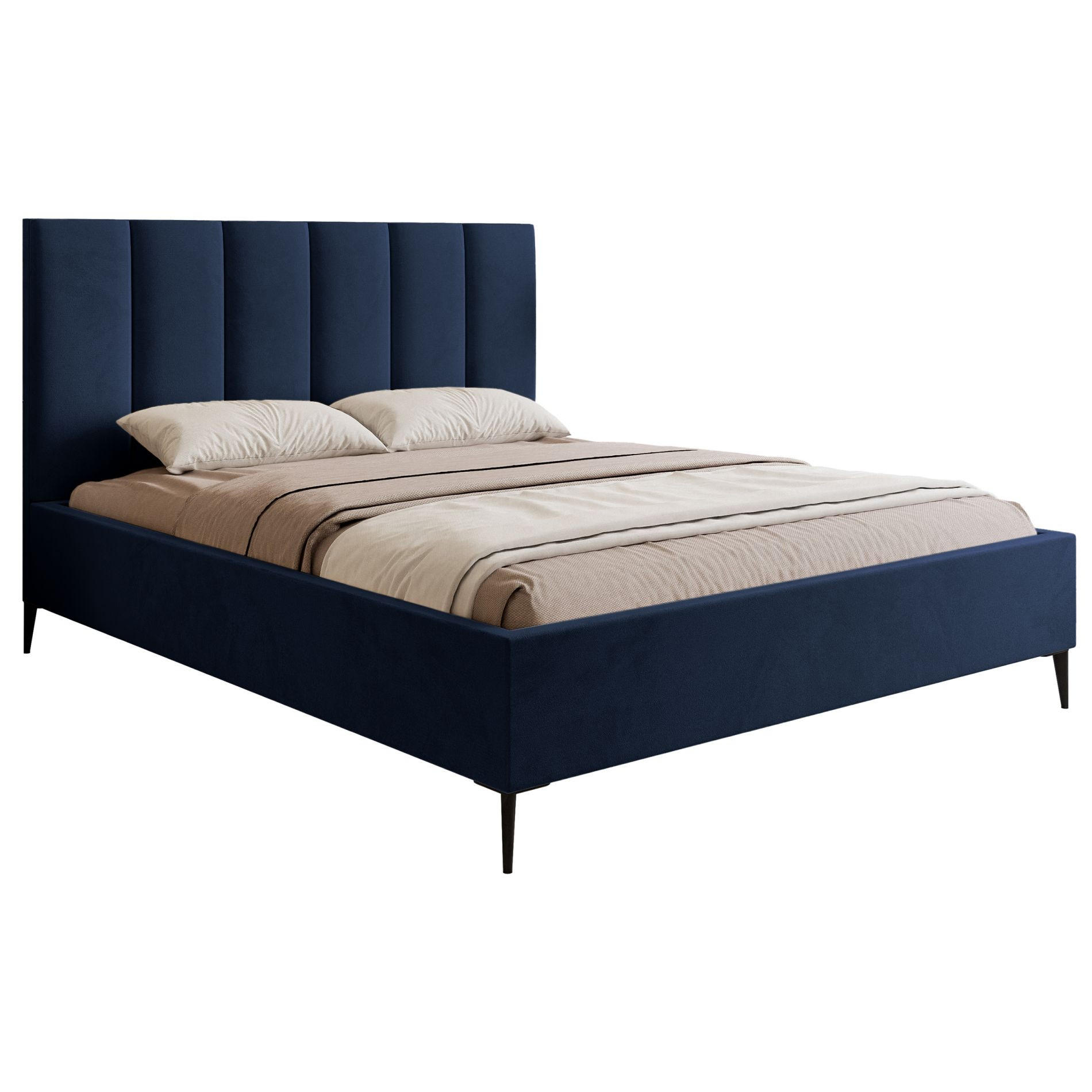 POLSTERBETT Masego Marineblau mit Metallbeinen, Velours, 160x200 cm - Schwarz/Dunkelblau, Textil/Metall (160/200cm) - Selsey