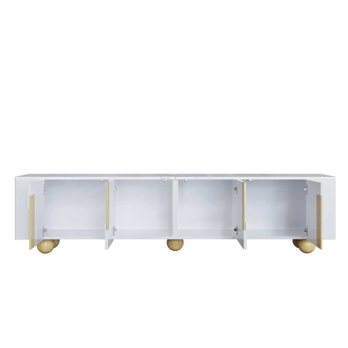 TV Lowboard 180 cm, 4 Türen, Marmoroptik, Kugelfüße, Weiß - Weiß, Holz (180/44/40cm)