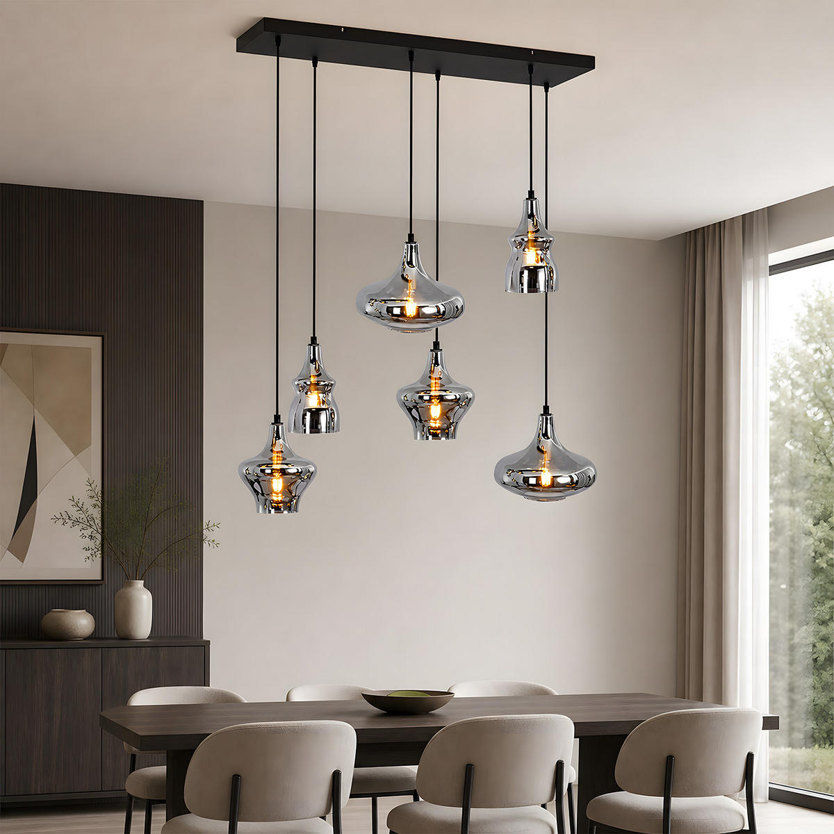 PENDELLEUCHTE Nythral 104/30/150 cm - Schwarz, Glas/Metall (104/30/150cm) - ZMH