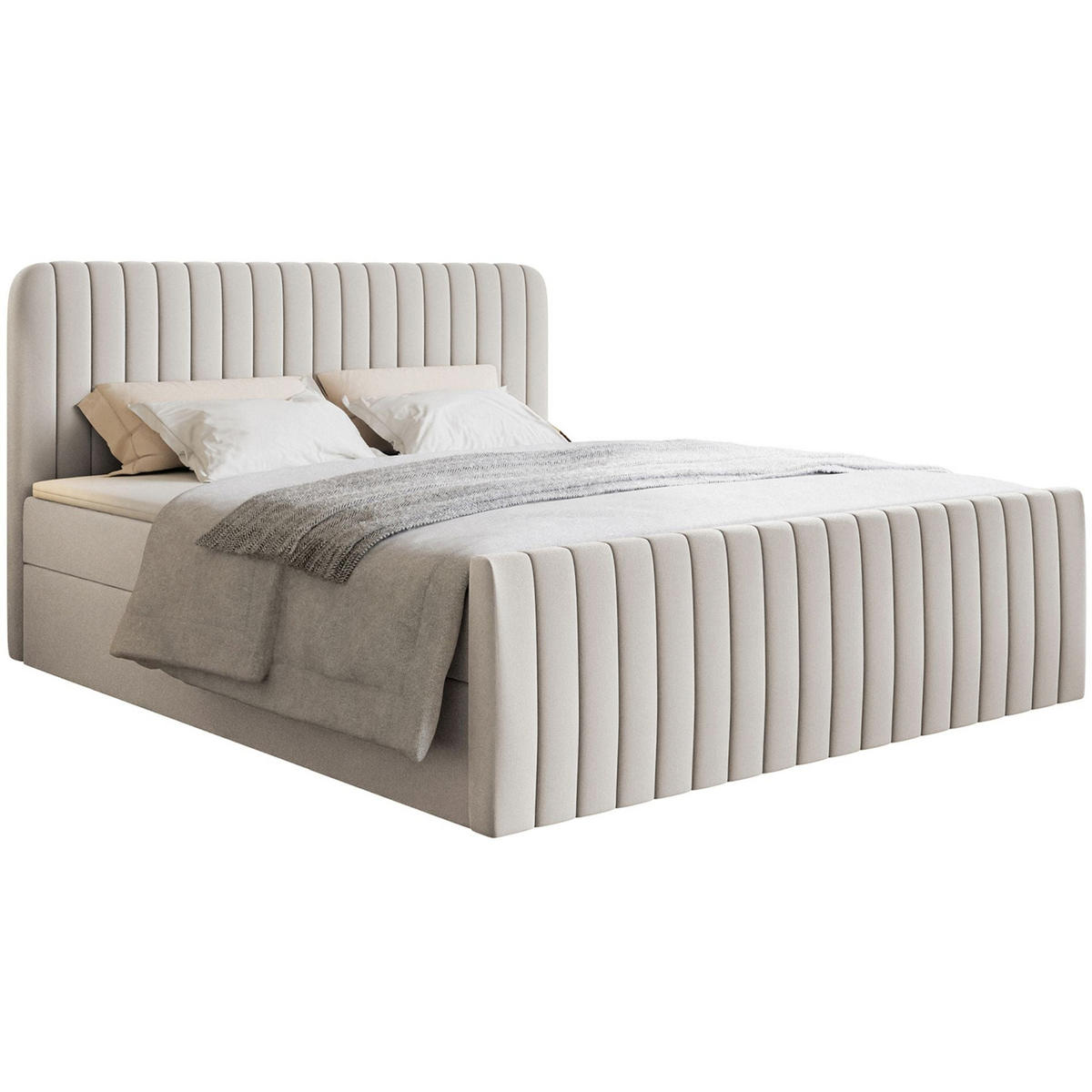 BOXBETT Saliano mit Topper und Chenille-Bezug Hellbeige, 160x200 cm - Ecru, Kunststoff/Textil (160/200cm) - Selsey