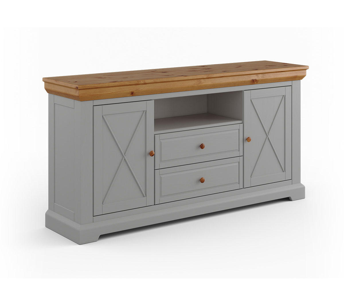 KOMMODE Marone Elite Grau / Kiefer Natur 166 / 41 / 85cm - Grau/Kieferfarben, Holz (166/85/41cm) - Feldmann-Wohnen