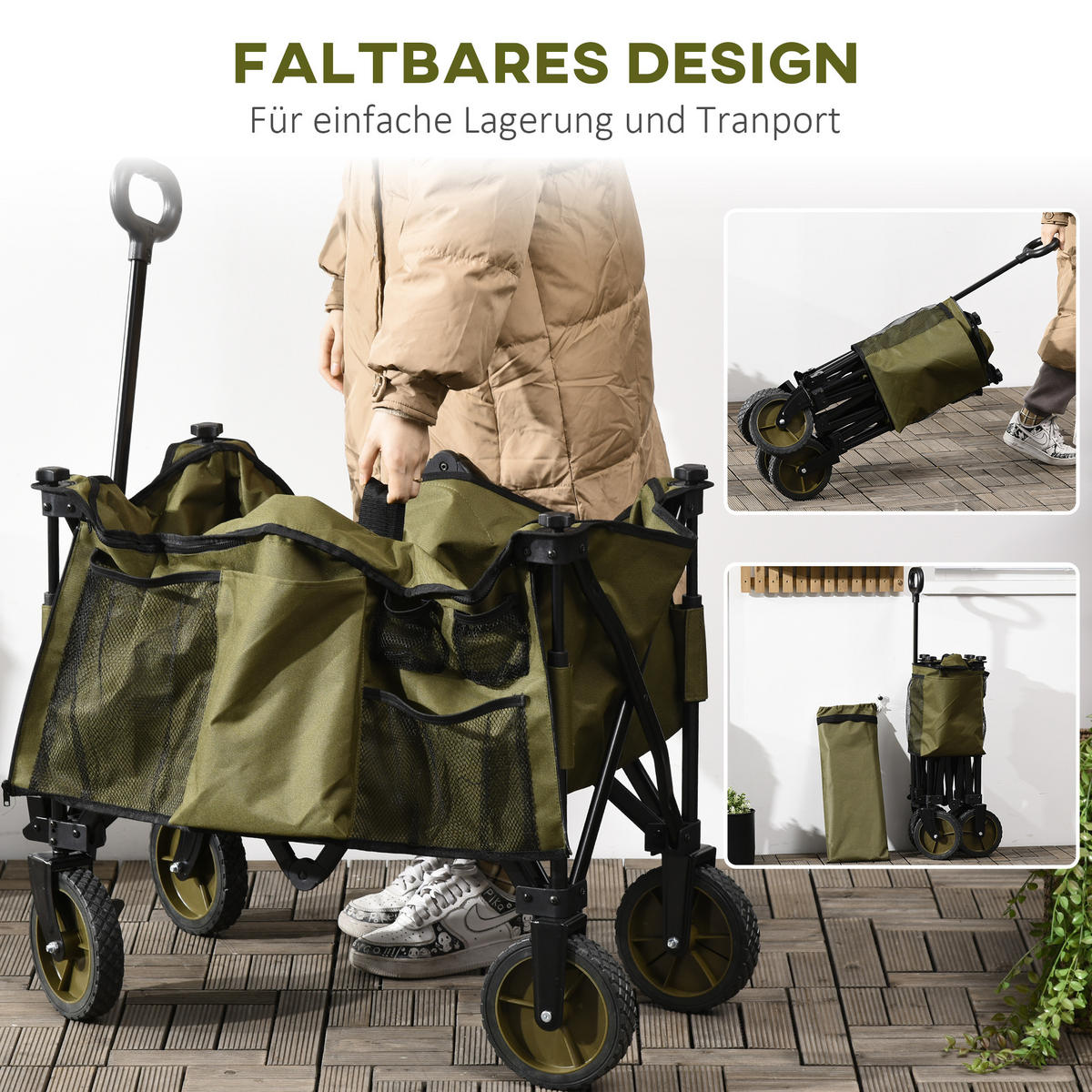 BOLLERWAGEN Faltbar - Grün, Metall (55/93/108cm) - Outsunny