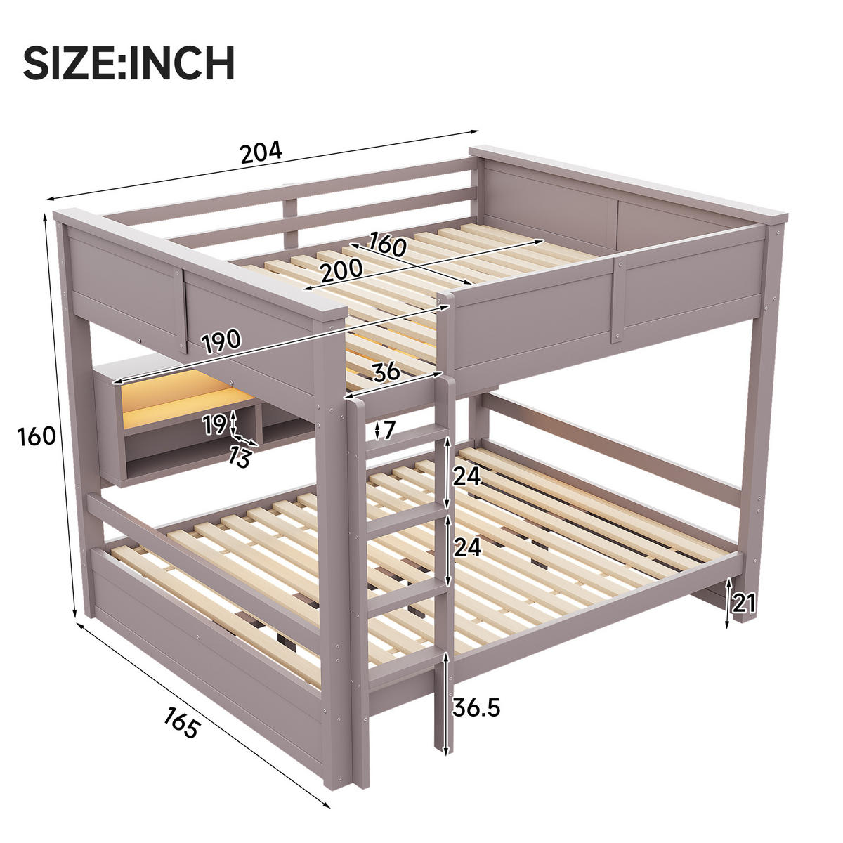 ETAGENBETT 160/200 cm in Braun Kinderbett mit 6 Schränken und LED - Braun, Holzwerkstoff (160/200cm) - STILVORA