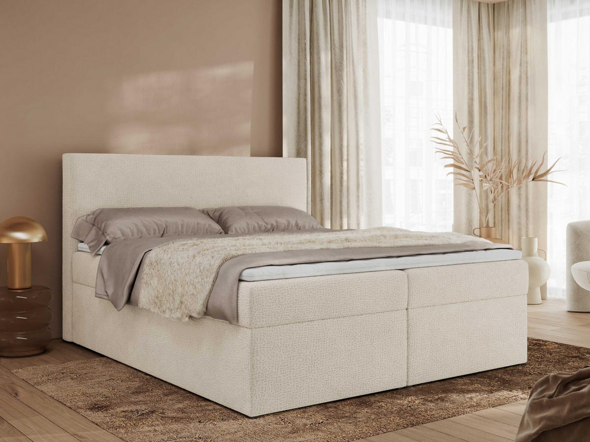 BOXBETT JAGUAR 180/200 - Hellbeige Struktur - H3 - Creme, Holz/Textil (180/200cm) - MKS