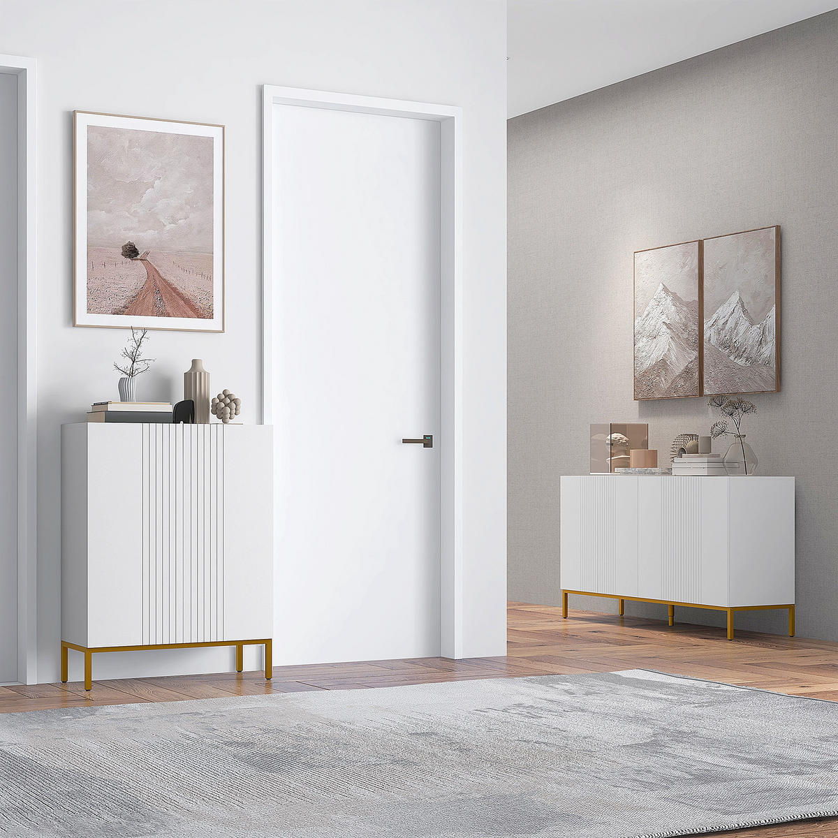 SIDEBOARD Weiß-Goldfarben, 4 Türen, 140/40/75 cm - Weiß, Holz (140/75/40cm) - PANGIVO