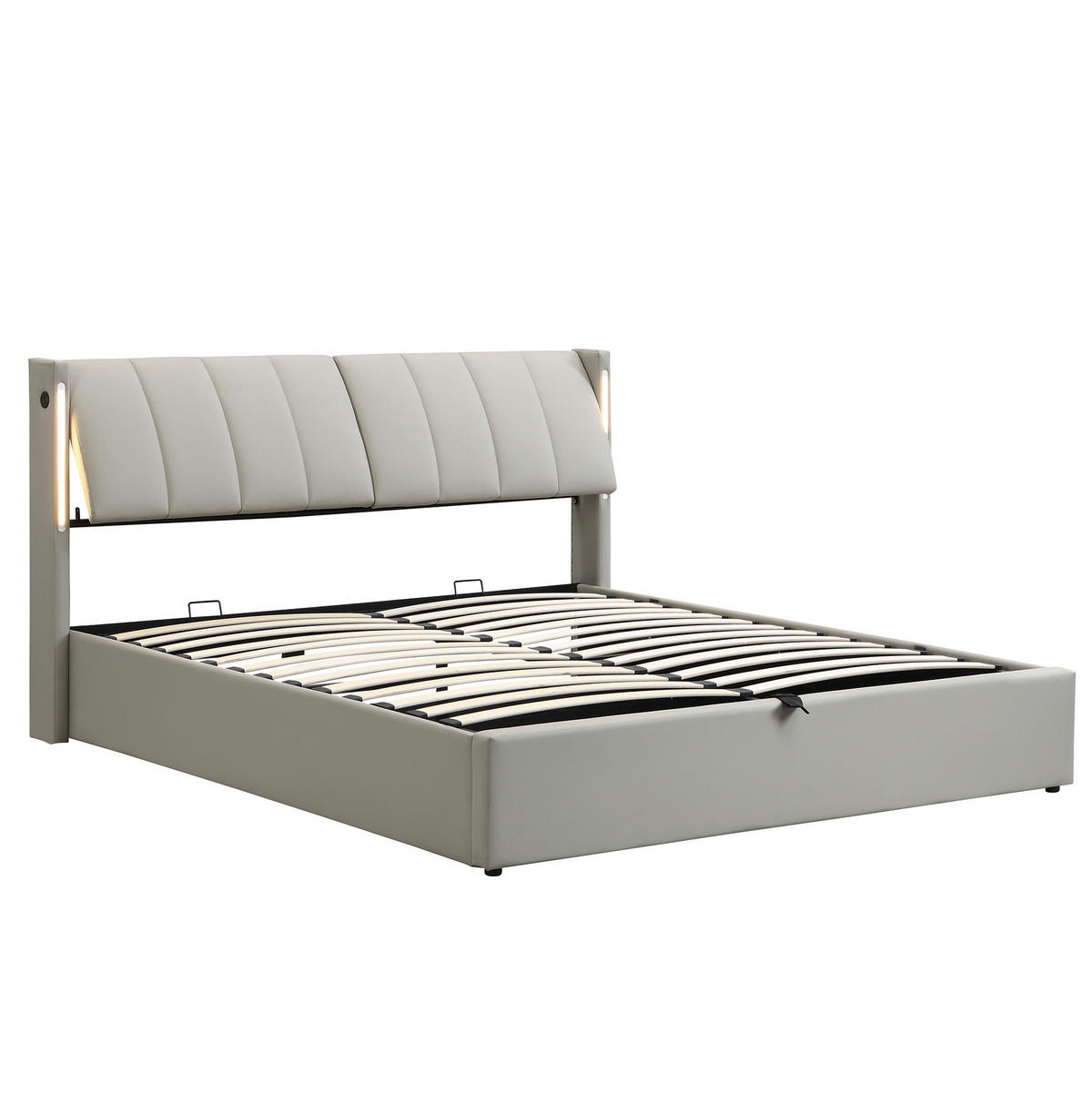 POLSTERBETT mit Stauraum und LED 180x200 cm PU Grau - Grau, Metall (180/200cm) - Meubliv