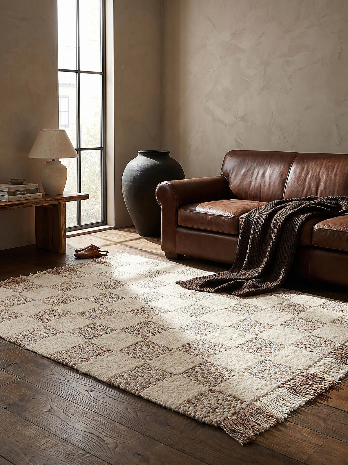 TEPPICH Kurzflor Karo Muster, Geometrisch, Wohnzimmer Beige-Natur Rechteckig 160x230 - Beige, Textil (230/160cm) - KADIMA DESIGN
