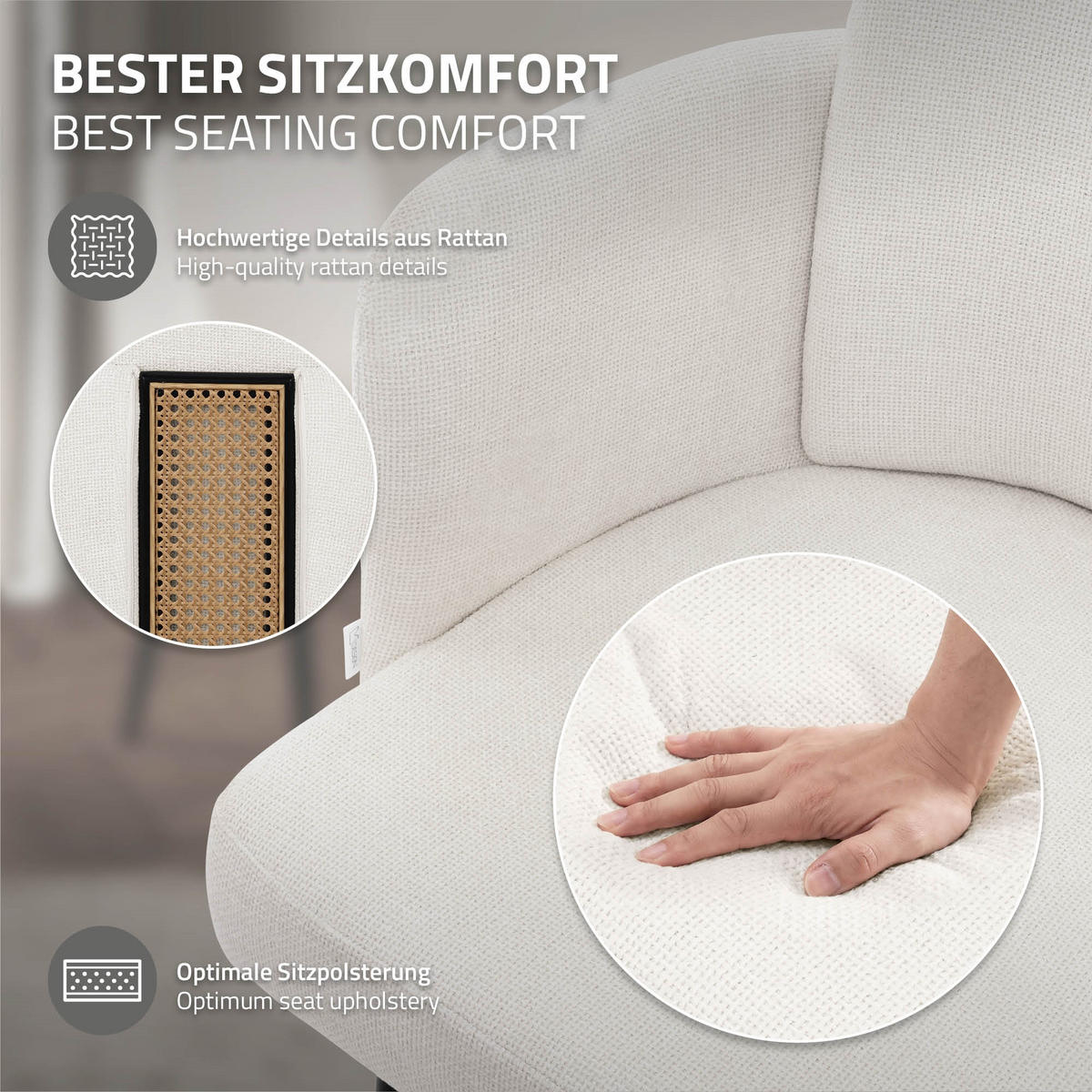 JÍDELNÍ ŽIDLE, sada 4 ks, béžová, s látkovým potahem v ratanovém vzhledu - černá/béžová, kov/textil (59/86/59cm) - ML-DESIGN