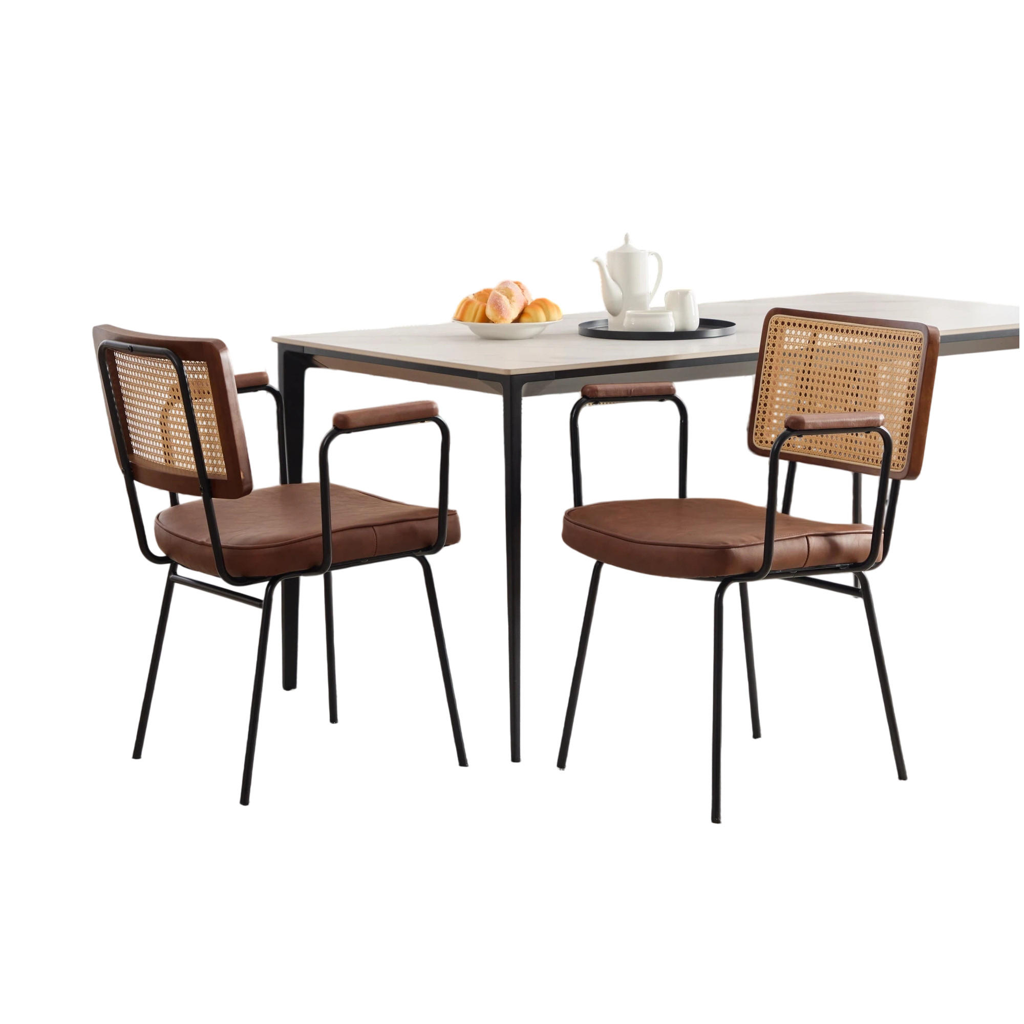ARMLEHNSTUHL-SET DE-36881 2 Stück mit PU-Leder und Rattan-Optik Braun - Braun, Metall (58/82/62.5cm) - ComfortXL