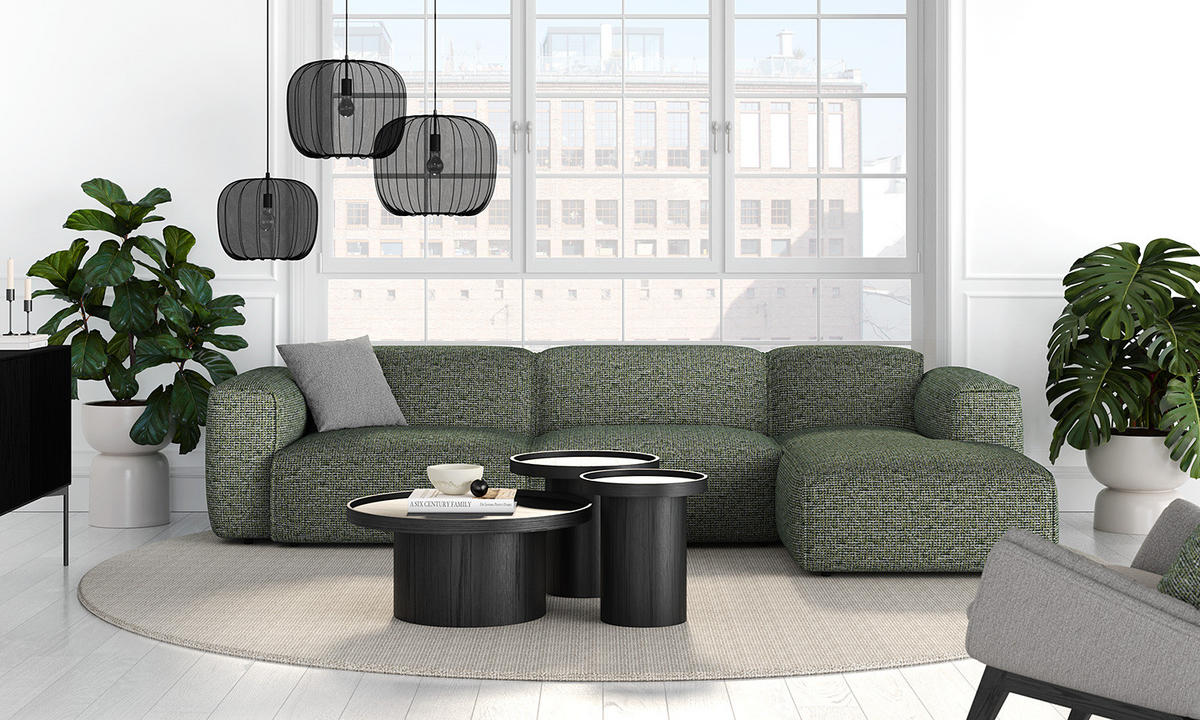 3-SITZER ECKSOFA mit Longchair - Schwarz/Grün, Kunststoff/Textil (317/173cm) - home24